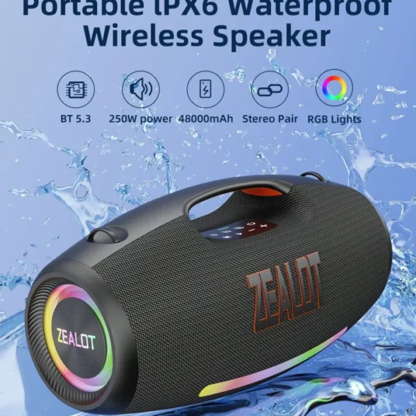 Portable wireless speaker with powerful bass and 3D surround sound